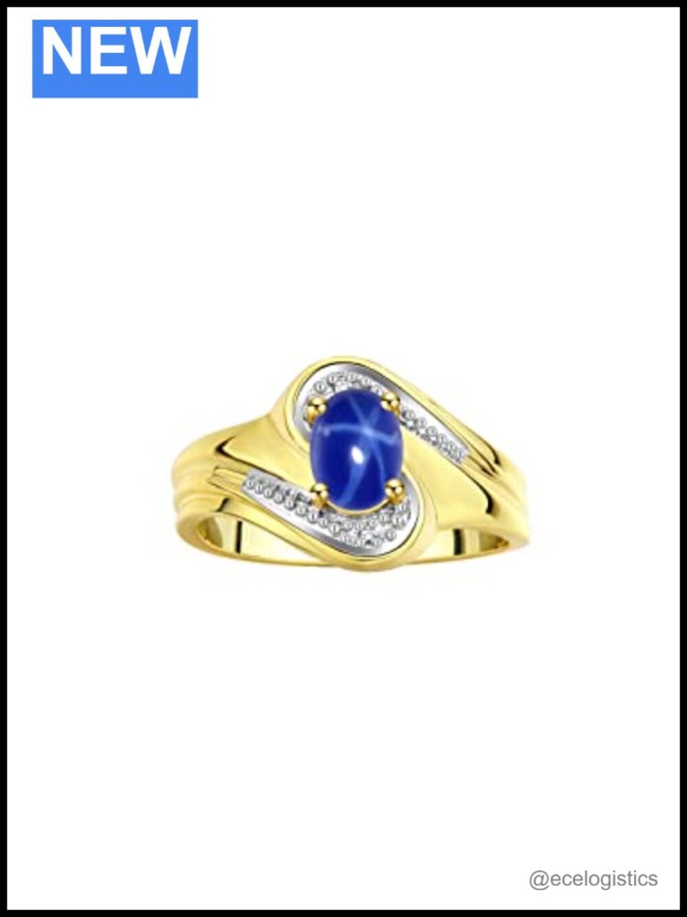 Rylos Gold Plated Silver Swirl Ring 7x5mm Oval Blue Star Sapphire